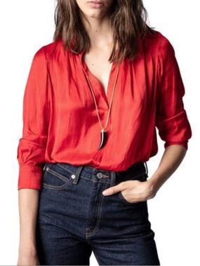 Zadig & Voltaire Tink Satin Tunic Blouse in Red